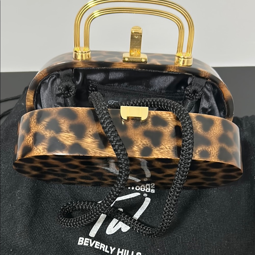 Timmy Woods Brown and Gold Clutch with Leopard Print - Picture 5 of 11